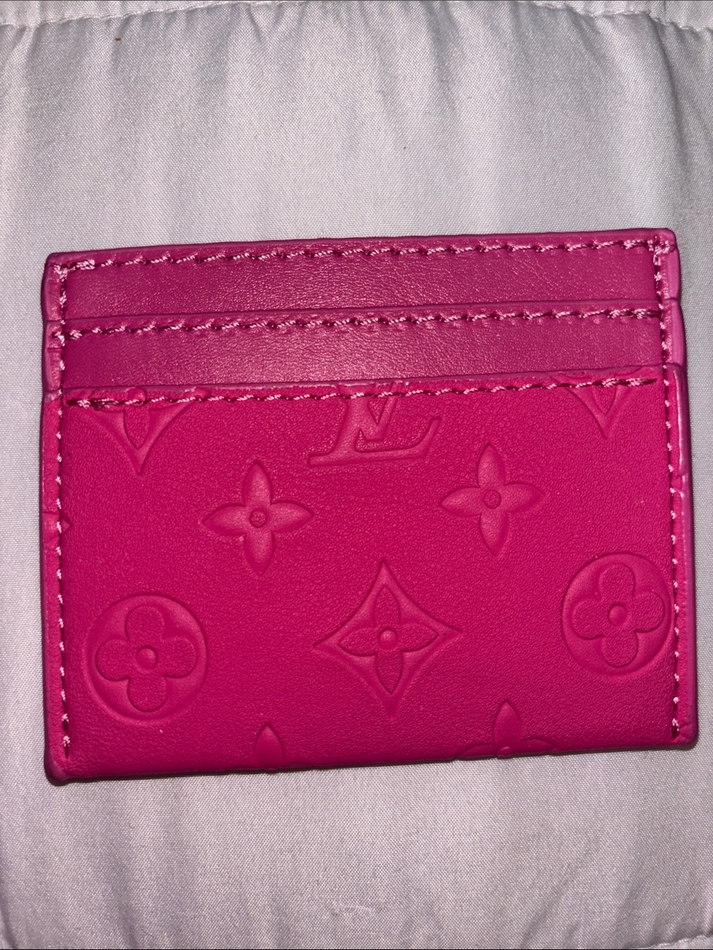 Brand New !!  Hot Pink Embossed Monogram Card Holder